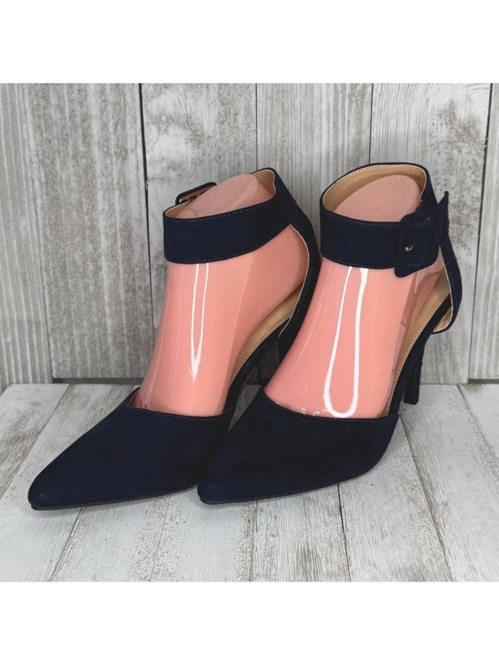 CATO Ankle Strap Heels Blue Faux Suede Size 8 M